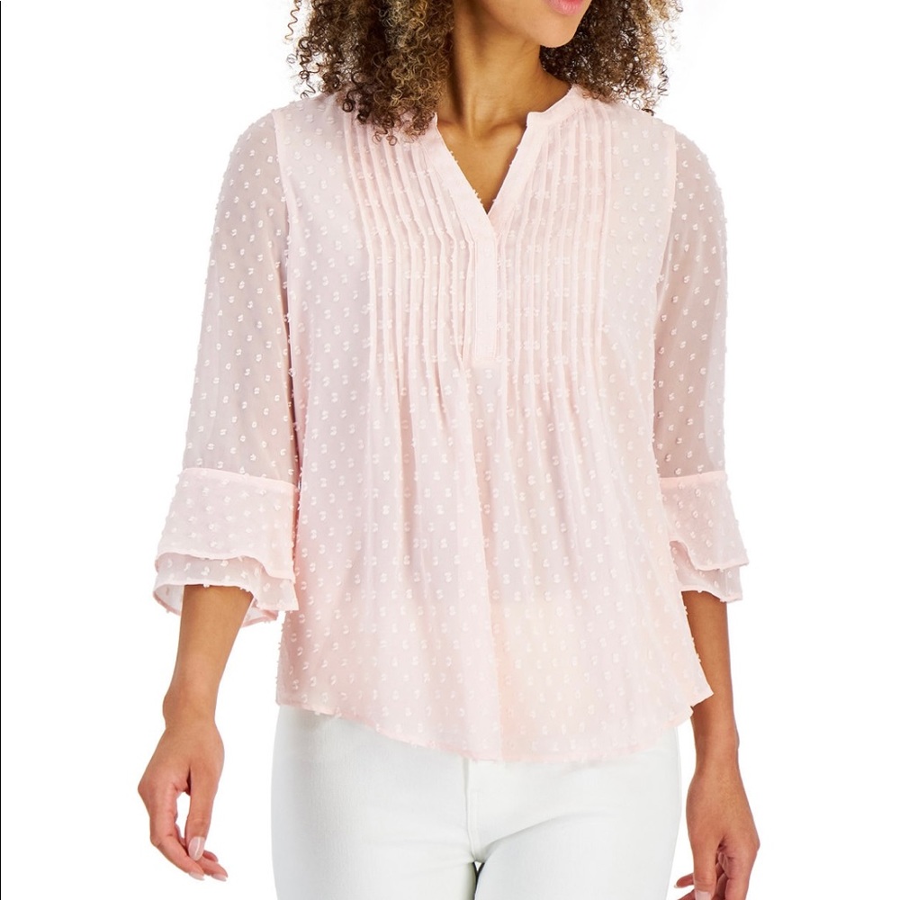 Double Ruffle Textured Pintuck Top